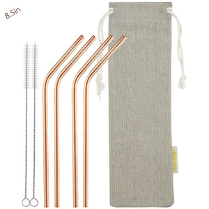 4 Bendy (8.5 inches) Champagne Gold Reusable Metal Straws with Cleaning Brushes — STRAWTOPIA