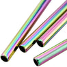 4 Straight (8.5 inches) Rainbow Reusable Metal Straws with Cleaning Brushes — STRAWTOPIA