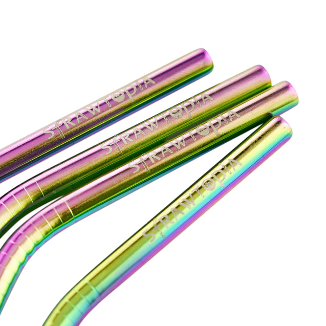 4 Bendy (8.5 inches) Rainbow Reusable Metal Straws with Cleaning Brushes — STRAWTOPIA