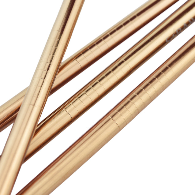 4 Straight (8.5 inches) Champagne Gold Reusable Metal Straws with Cleaning Brushes — STRAWTOPIA