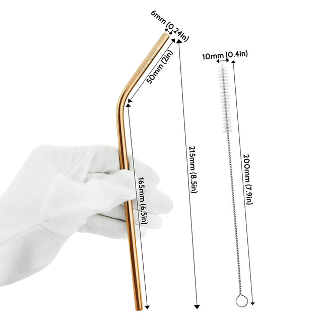 2 Bendy (8.5 inches) Champagne Gold Reusable Metal Straws with Cleaning Brushes — STRAWTOPIA 