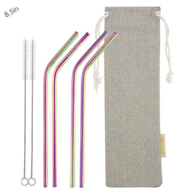 4 Bendy (8.5 inches) Rainbow Reusable Metal Straws with Cleaning Brushes — STRAWTOPIA