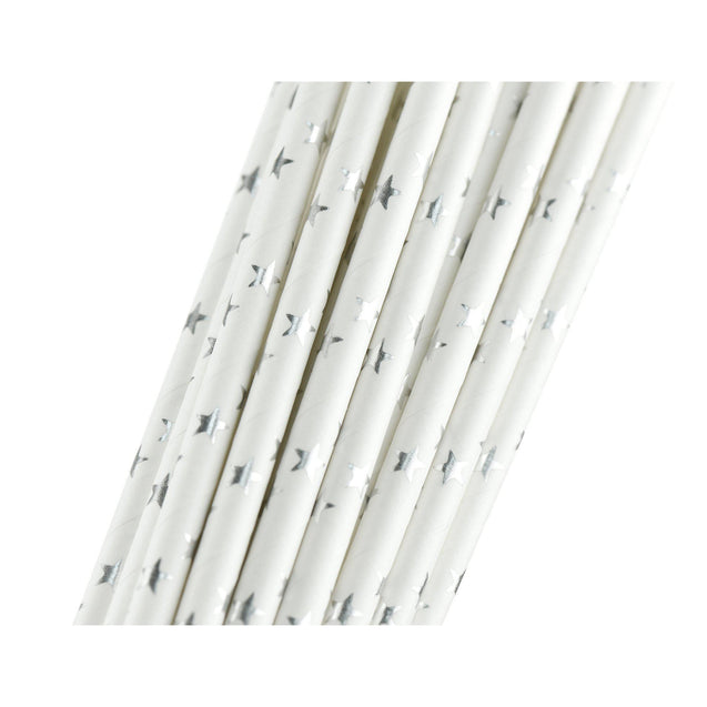 Metallic Silver Stars Paper Straws Biodegradable and Compostable - STRAWTOPIA