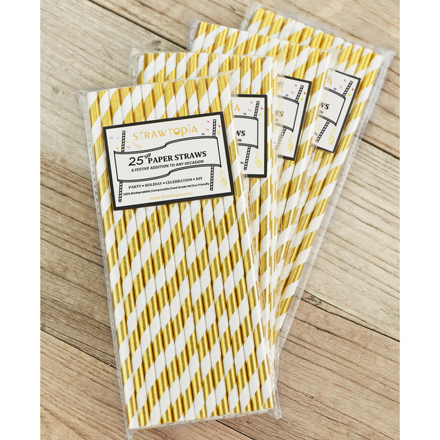 Metallic Gold Striped Paper Straws —  STRAWTOPIA - STRAWTOPIA