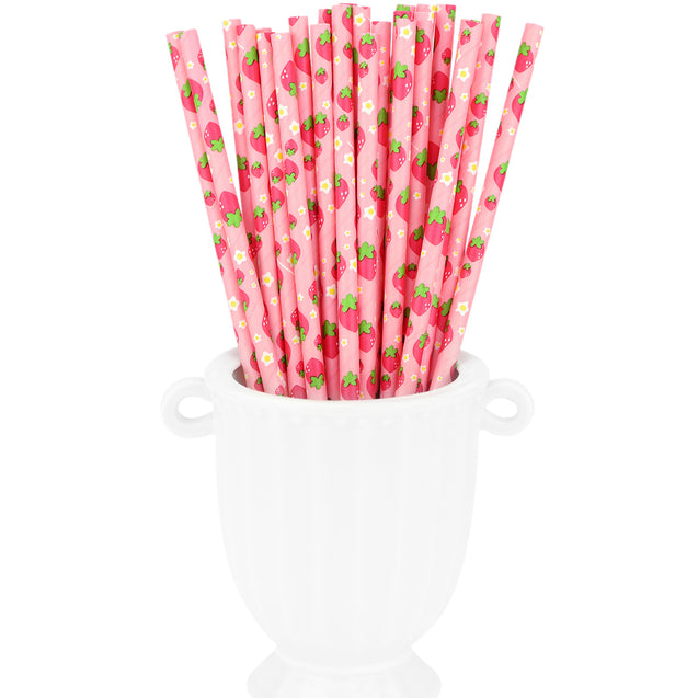 Pink | Strawberries Paper Straws Biodegradable and Compostable - STRAWTOPIA