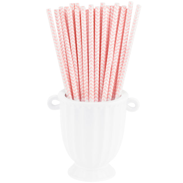 Pink | White Chevron Paper Straws Biodegradable and Compostable - STRAWTOPIA