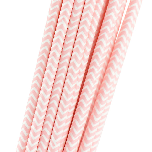 Pink | White Chevron Paper Straws Biodegradable and Compostable - STRAWTOPIA