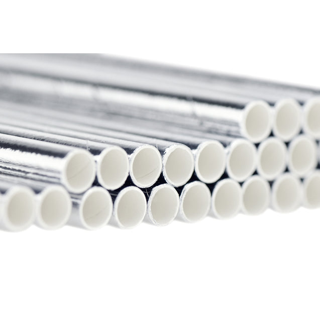 Metallic Silver Paper Straws Biodegradable and Compostable - STRAWTOPIA