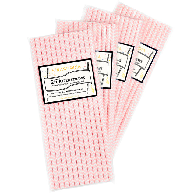 Pink | White Chevron Paper Straws Biodegradable and Compostable - STRAWTOPIA