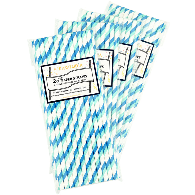 Double Blue Striped Paper Straws — STRAWTOPIA - STRAWTOPIA