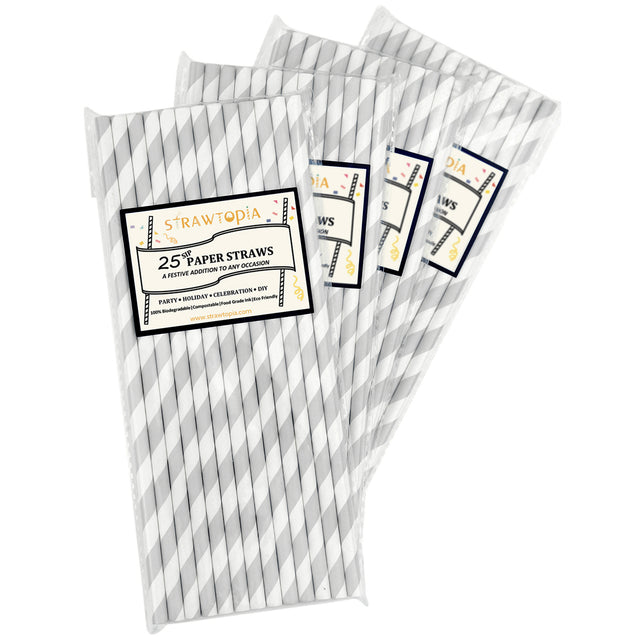 Gray and White Striped Paper Straws — STRAWTOPIA - STRAWTOPIA