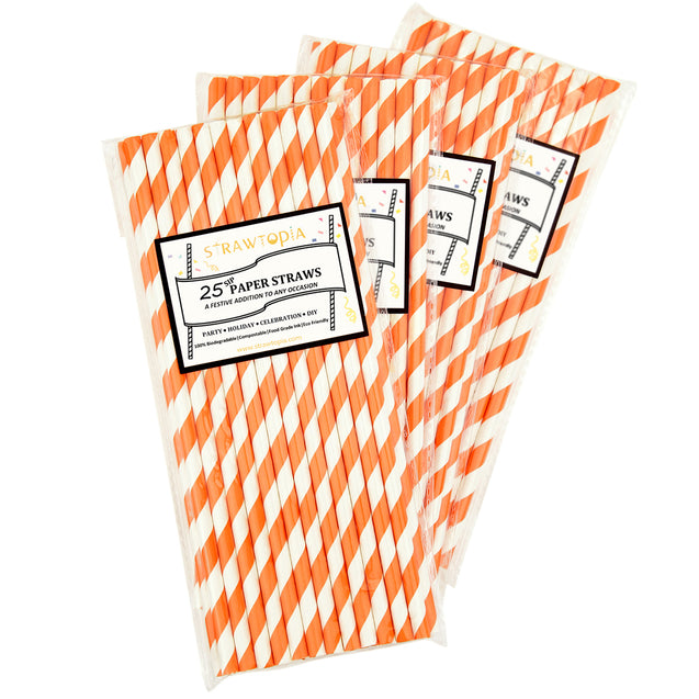 Orange Striped Paper Straws  — STRAWTOPIA - STRAWTOPIA