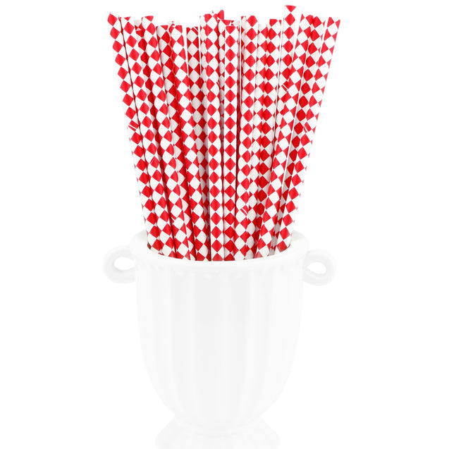 Red | White Diamond  Paper Straws Biodegradable and Compostable - STRAWTOPIA