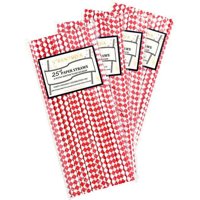 Red | White Diamond  Paper Straws Biodegradable and Compostable - STRAWTOPIA