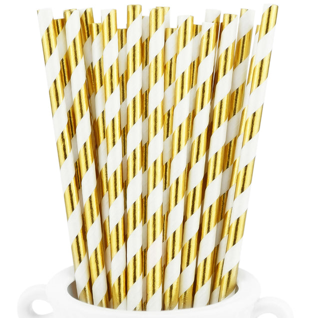 Metallic Gold Striped Paper Straws —  STRAWTOPIA - STRAWTOPIA