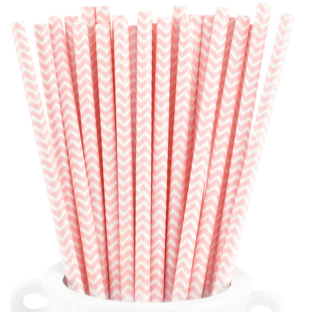 Pink | White Chevron Paper Straws Biodegradable and Compostable - STRAWTOPIA