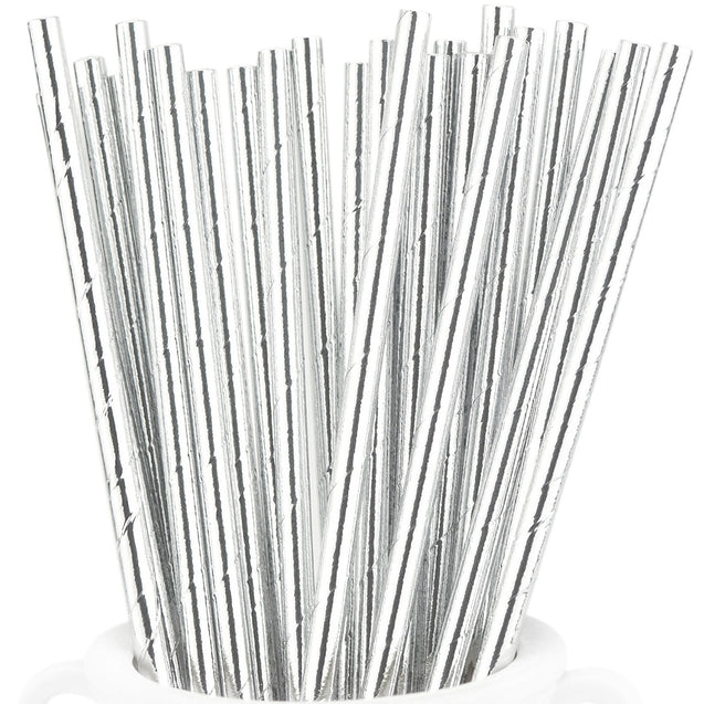 Metallic Silver Paper Straws Biodegradable and Compostable - STRAWTOPIA