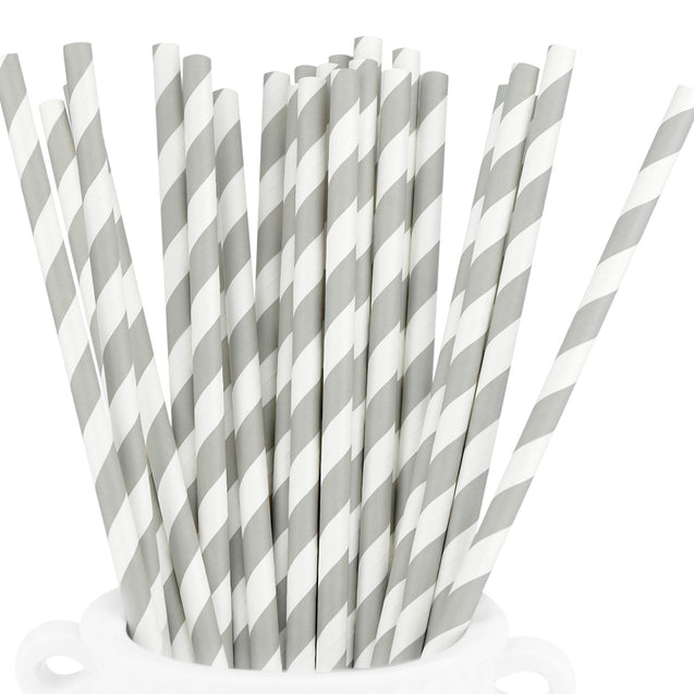 Gray and White Striped Paper Straws — STRAWTOPIA - STRAWTOPIA