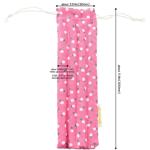 Handmade Drawstring Case Bag for Straws (Pink Flowers) — STRAWTOPIA