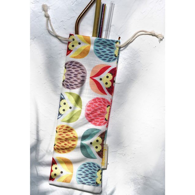 Handmade Drawstring Case Bag for Straws (Hedgehog|White) — STRAWTOPIA