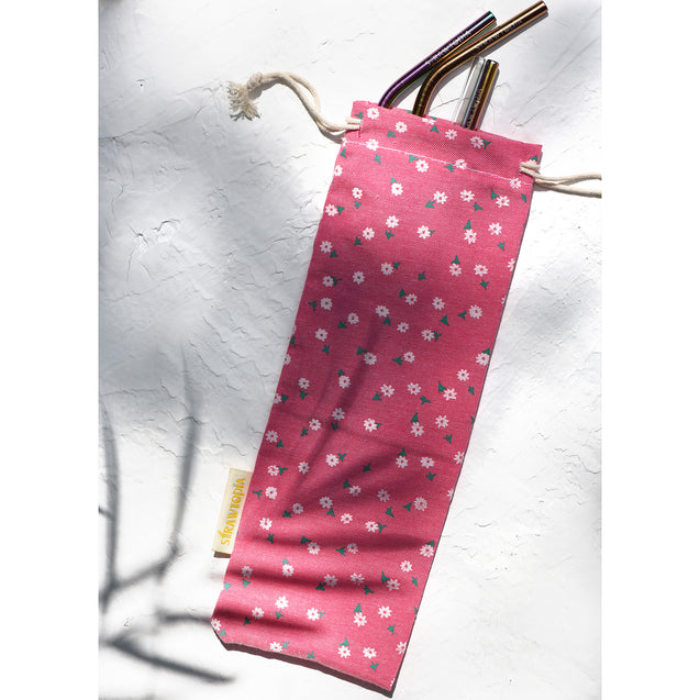 Handmade Drawstring Case Bag for Straws (Pink Flowers) — STRAWTOPIA