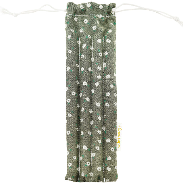 Handmade Drawstring Case Bag for Straws (Olive Green Flowers) — STRAWTOPIA