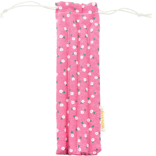 Handmade Drawstring Case Bag for Straws (Pink Flowers) — STRAWTOPIA