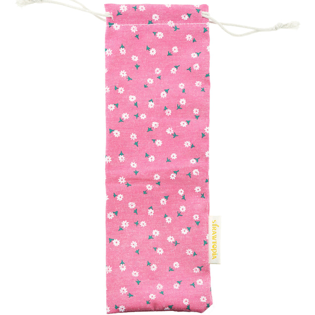 Handmade Drawstring Case Bag for Straws (Pink Flowers) — STRAWTOPIA