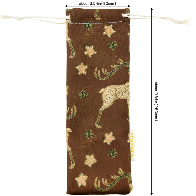 Handmade Drawstring Case Bag for Straws (Dear and Brown Stars) — STRAWTOPIA