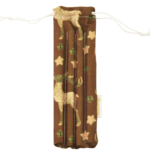 Handmade Drawstring Case Bag for Straws (Dear and Brown Stars) — STRAWTOPIA