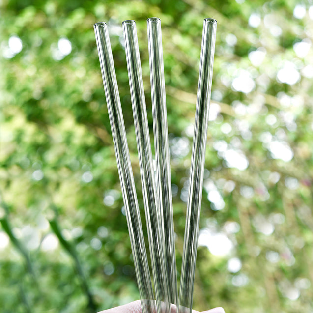 10mm (Transparent) 4 Straight Reusable Glass Straws with Cleaning Brushes — STRAWTOPIA 