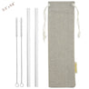 main photo showing 2 straight glass straws 2 cleaning brushes and jute drawstring bag 8mm 25cm wide straws