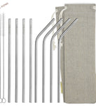 (8.5 inches) 11 Piece Set of Reusable Stainless Steel Metal Straws with Cleaning Brushes — STRAWTOPIA 