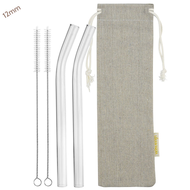 12mm (Transparent) 2 Bendy Reusable Glass Straws with Cleaning Brushes — STRAWTOPIA 