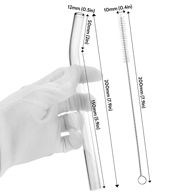 12mm (Transparent) 4 Bendy Reusable Glass Straws with Cleaning Brushes — STRAWTOPIA 