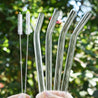 12mm (Transparent) 4 Bendy Reusable Glass Straws with Cleaning Brushes — STRAWTOPIA 