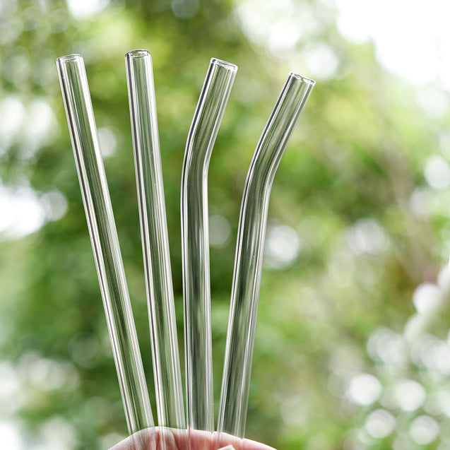 12mm (Transparent) 2 Bendy 2 Straight Reusable Glass Straws with Cleaning Brushes — STRAWTOPIA 