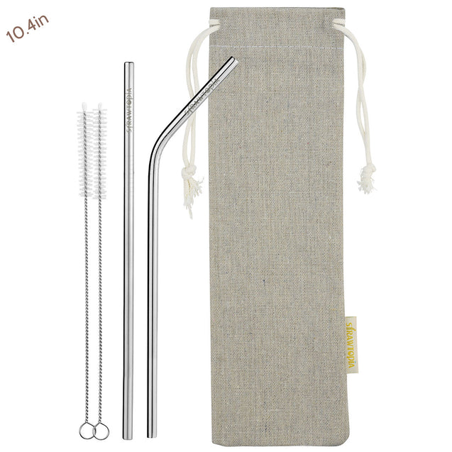 1 Straight 1 Bendy (10.4 inches) Reusable Stainless Steel Metal Straws with Cleaning Brushes — STRAWTOPIA 