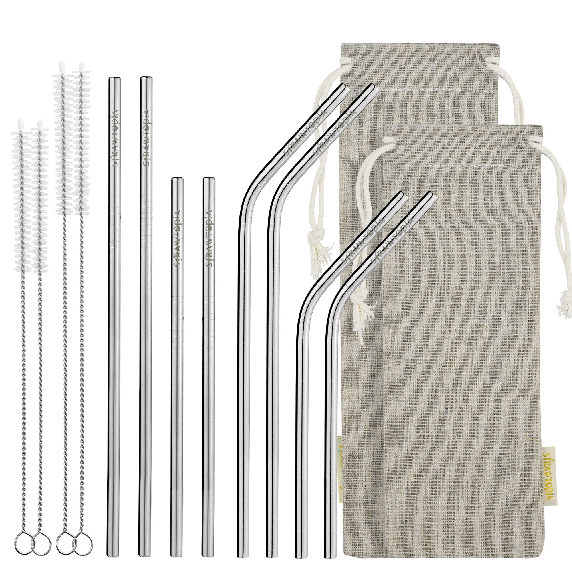 ExcelSteel 14-Piece Stainless Steel Straw Set with Cleaning Brushes