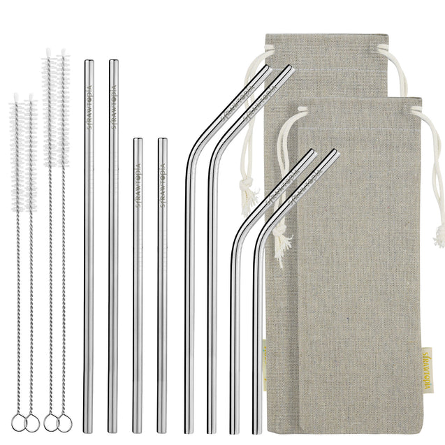 14 Piece Set of Reusable Stainless Steel Metal Straws with Cleaning Brushes — STRAWTOPIA