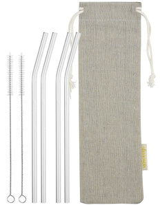 main photo showing 2 cleaning brushes and 4 strawtopia bendy glass straws 