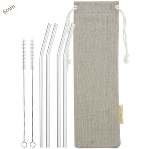 main photo showing 2 cleaning brushes and 4 strawtopia bendy glass straws 