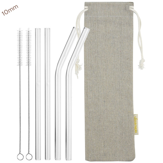 10mm 2 Bendy 2 Straight Reusable Glass Straws with Cleaning Brushes — STRAWTOPIA 