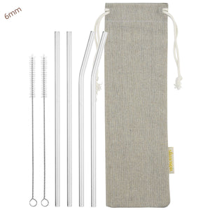 straight glass straw and bendy glass straw with displayed dimensions 7.9 inches x 0.31 inches (20cm x 8mm)