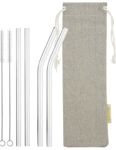 7.9'' (20cm) x 8mm (Transparent) 2 Bendy and 2 Straight Reusable Glass Straws with Cleaning Brushes — STRAWTOPIA