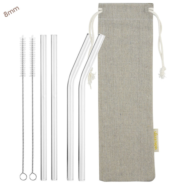 7.9'' (20cm) x 8mm (Transparent) 2 Bendy and 2 Straight Reusable Glass Straws with Cleaning Brushes — STRAWTOPIA