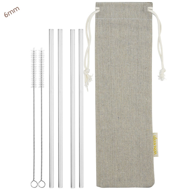 strawtopia 4 straight glass straws 2 cleaning brushes and jute drawstring bag main