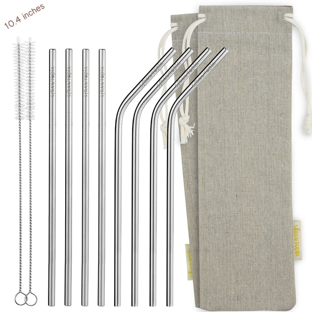 (10.4 inches) 11 Piece Set of Reusable Stainless Steel Metal Straws with Cleaning Brushes — STRAWTOPIA