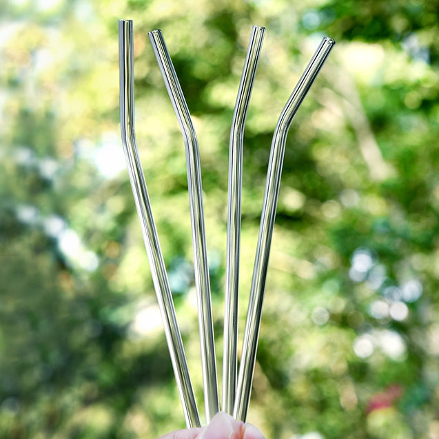 main photo showing 2 cleaning brushes and 4 strawtopia bendy glass straws 