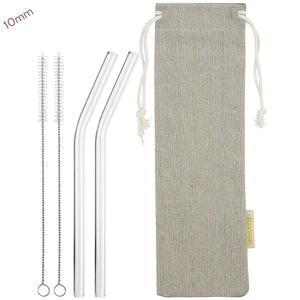 10mm (Transparent) 2 Bendy Reusable Glass Straws with Cleaning Brushes — STRAWTOPIA 